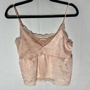 American Eagle AE Studio Peach Pink Silky Cropped Camisole W Lace Trim M
